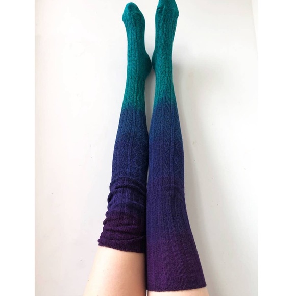 Rainbow Dip Dye Ombré Lux cable knit Thigh Highs - Picture 10 of 10